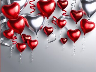 Red and silver ballons floating in the background, romantic , love ,valentine ballon background with space for text