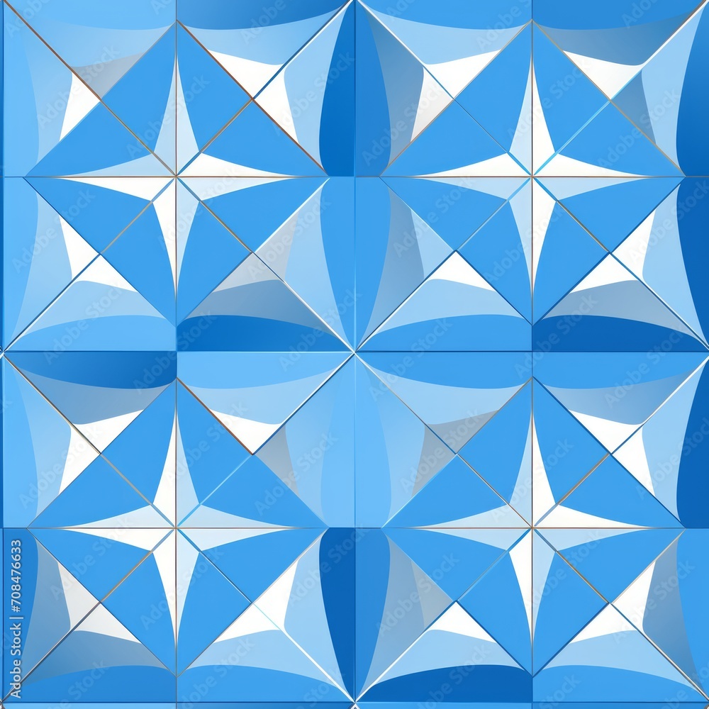 Poster abstract geometric seamless pattern in shades of blue with intricate shapes and repeating motifs