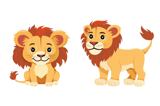 A picture of a little and big cartoon lions, vector illustration