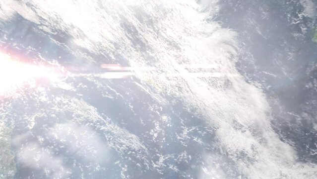 Zoom in from space and focus on Dumbea, France. 3D Animation. Background for travel intro. Elements of this image furnished by NASA