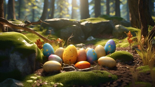 Forest rendering detailed easter egg beautiful image Ai generated art