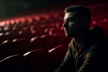 Man sitting on empty stadium stage. Sportsman sitting alone on arena tribune. Generate ai