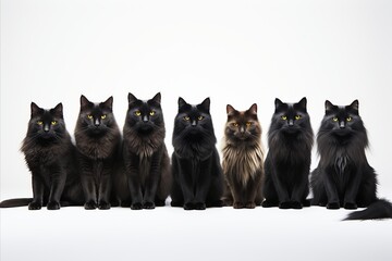 Captivating collection of cat breeds, big and small, isolated on white background with text space - obrazy, fototapety, plakaty