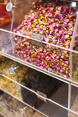 Colorful counter with tea at Spice market