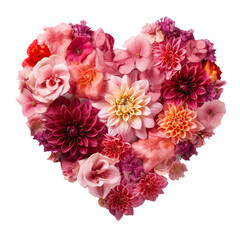 a heart shaped flower bouquet made of blooming flowers isolated on transparent background. valentines, love or special day concept