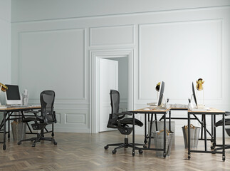 Interior of modern office with white classic walls