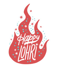 Happy Lohri festival. Colored fire vector illustration of happy celebration Lohry. Trendy concept of happy lohry holiday from India. Lettering for print card, social media or t-shirt. - 708481043
