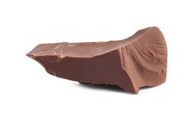 Piece of tasty milk chocolate isolated on white