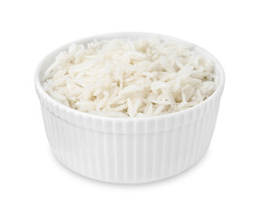 Delicious rice in bowl isolated on white