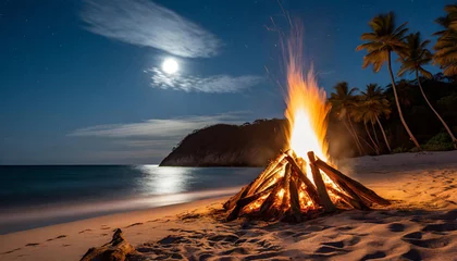 Foto op Plexiglas Bonfire at the beach in a moonlight night. © LuisFelipe