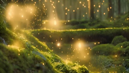 Enchanted forest scene with sparkling lights - Powered by Adobe