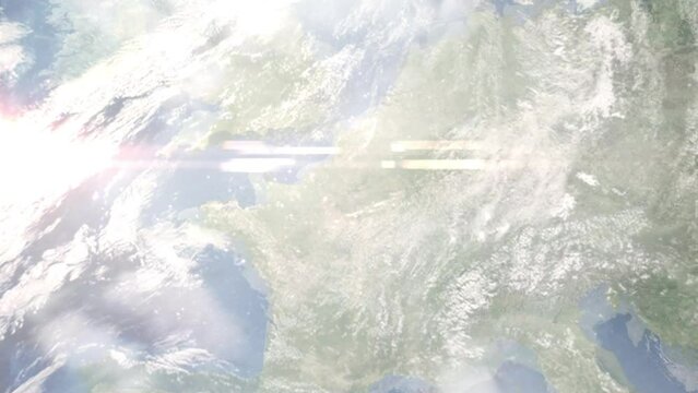 Zoom in from space and focus on Eaubonne, France. 3D Animation. Background for travel intro. Elements of this image furnished by NASA