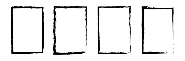 Hand drawn pencil square borders. black grunge frame.Rectangle boxes. Chalk rectangle frames set. Vector illustration isolated on white background.