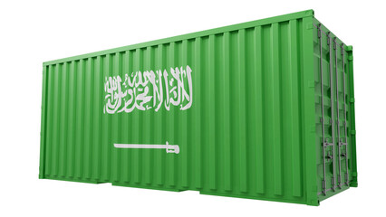 Shipping container with Saudi Arabia flag on transparent background. PNG of a cargo with Saudi Arabia flag. 3d rendering