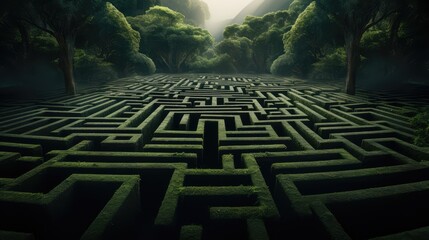 Massive maze landscape. View from above. AI generated.