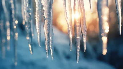 Foto op Canvas Icicles on sunset background. AI generated. © Viktor