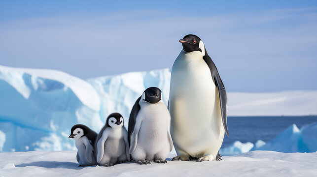 photograph penguins family in antarctica