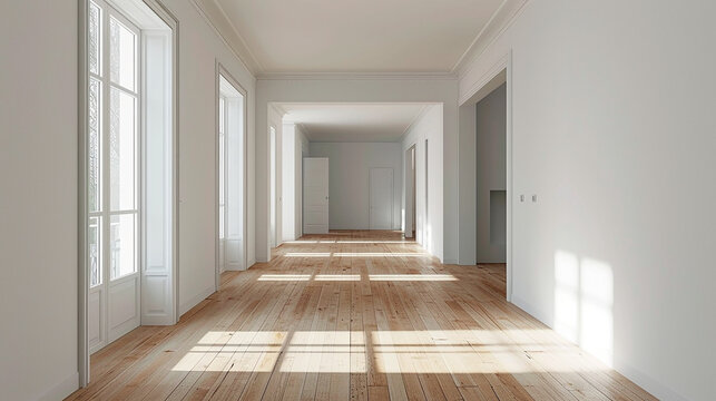 Simplicidad Elegante: Habitaci&oacute;n Minimalista con Paredes Blancas y Suelo de Madera