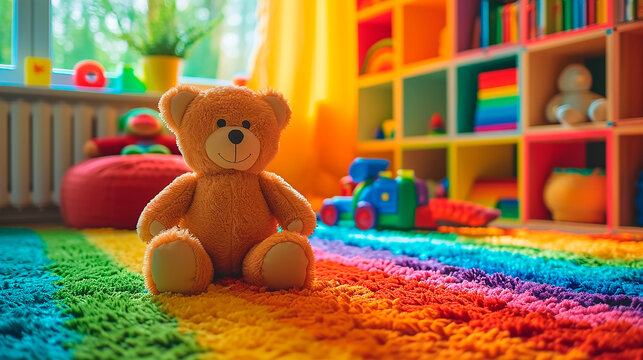 Habitaci&oacute;n Infantil Colorida con Oso de Peluche y Juguetes