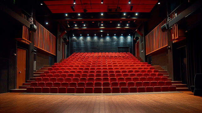 Escenario Listo: Sala de Conciertos Vac&iacute;a con Asientos Rojos