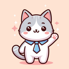 cute Cat waving hand cartoon icon illustration