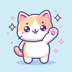 cute Cat waving hand cartoon icon illustration
