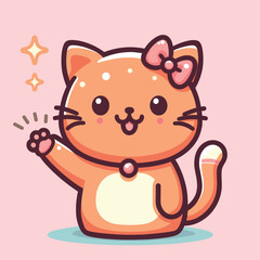 cute Cat waving hand cartoon icon illustration
