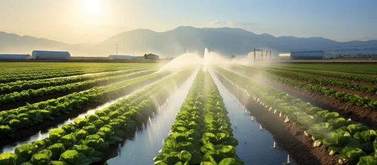 Crédence de cuisine en verre imprimé Herbe Solar energy irrigates a lettuce field in Turkey.