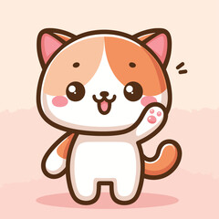 cute Cat waving hand cartoon icon illustration