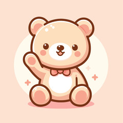 cute teddy bear waving hand cartoon icon illustration