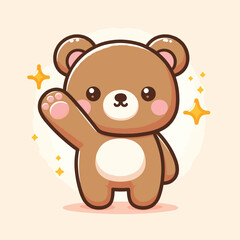 cute teddy bear waving hand cartoon icon illustration
