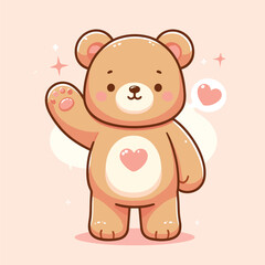 cute teddy bear waving hand cartoon icon illustration