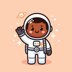 cute astronaut waving hand cartoon icon illustration