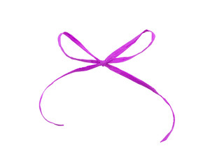 Bow made of purple paper ribbon isolated on white background