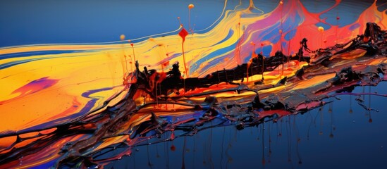 Colorful oil spill on asphalt, abstract backdrop.