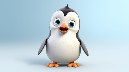 3d cartoon Disney cute one penguin on blue background