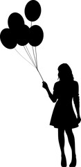 Vektor Silhouette - Junge Frau - Mädchen mit Ballons - fliegende Luftballons halten