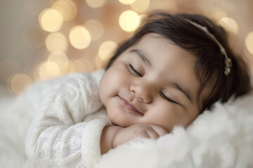 Obraz na płótnie Canvas Sleeping Baby: Newborn with Swarthy Skin on White Background