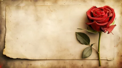 Poster vintage style paper with a red rose for love letter © vishal