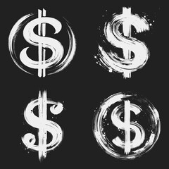 Dollar sign set. Grunge style. Vector illustration.