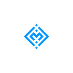 M initial logo with bracket and dots accent. M coding logo
