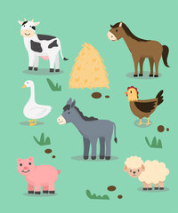 farm animals collection, set of farm animals elements 