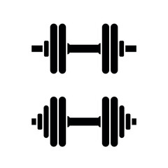Dumbbell icons set. Symbol of strength or training. An attribute of sport, achievement, or athlete.