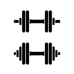 Dumbbell icons set. Symbol of strength or training. An attribute of sport, achievement, or athlete.
