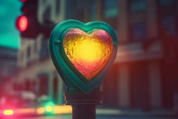 Traffic light heart shape. Metallic and symbolic lantern glow with different colors. Generate AI