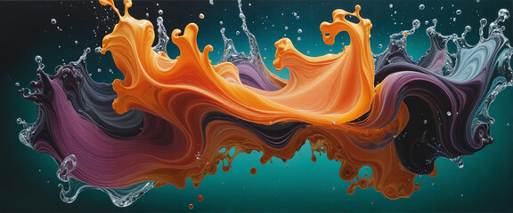 Vibrant acrylic paints swirling in water creating an abstract backdrop.