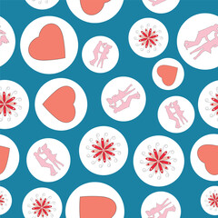 Valentine's Day vector seamless pattern. floral, Eiffel Tower, hearts, leaves, flowers, couple, romantic background