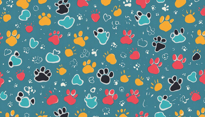 Colorful animal paw print design for seamless pattern.