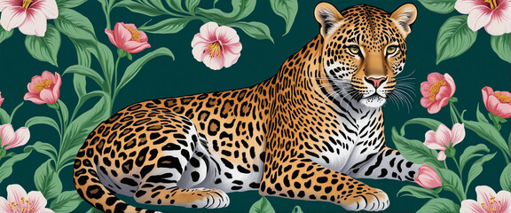 Vintage Style Leopard Print Floral Pattern