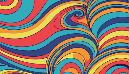 Retro Swirl Ray Psychedelic Background - Hand-Drawn Groovy Design